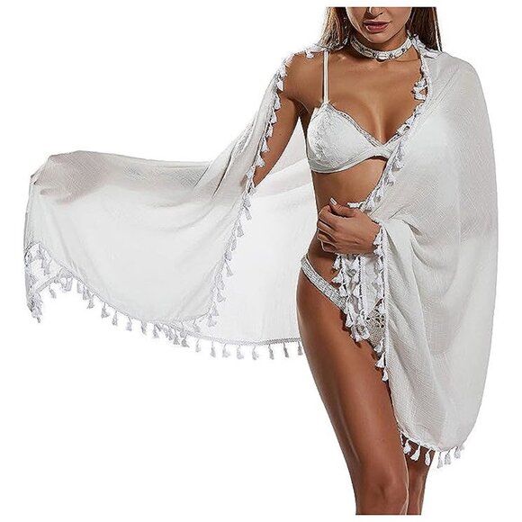 Beach Sarong Pareo Womens Semi-Sheer Swimwear 28-black+white-short - Picture 4 of 6